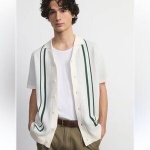 Frank And Oak Knit Camp Collar Short Sleeve Button Front Cloud White Shirt NWT